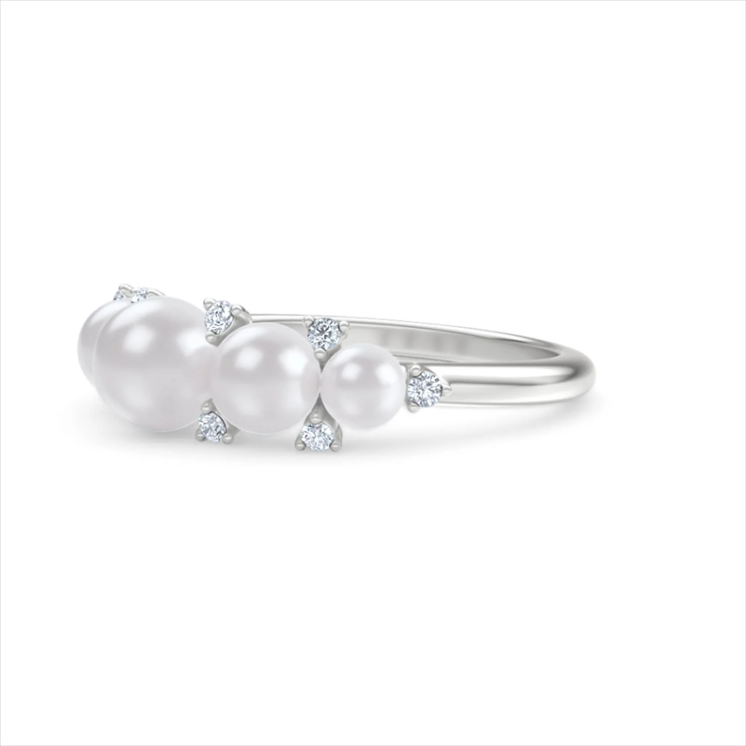 Eden 2.15ct Round Pearl and Lab Diamond 5 Stone Ring in Sterling Silver - Image 78