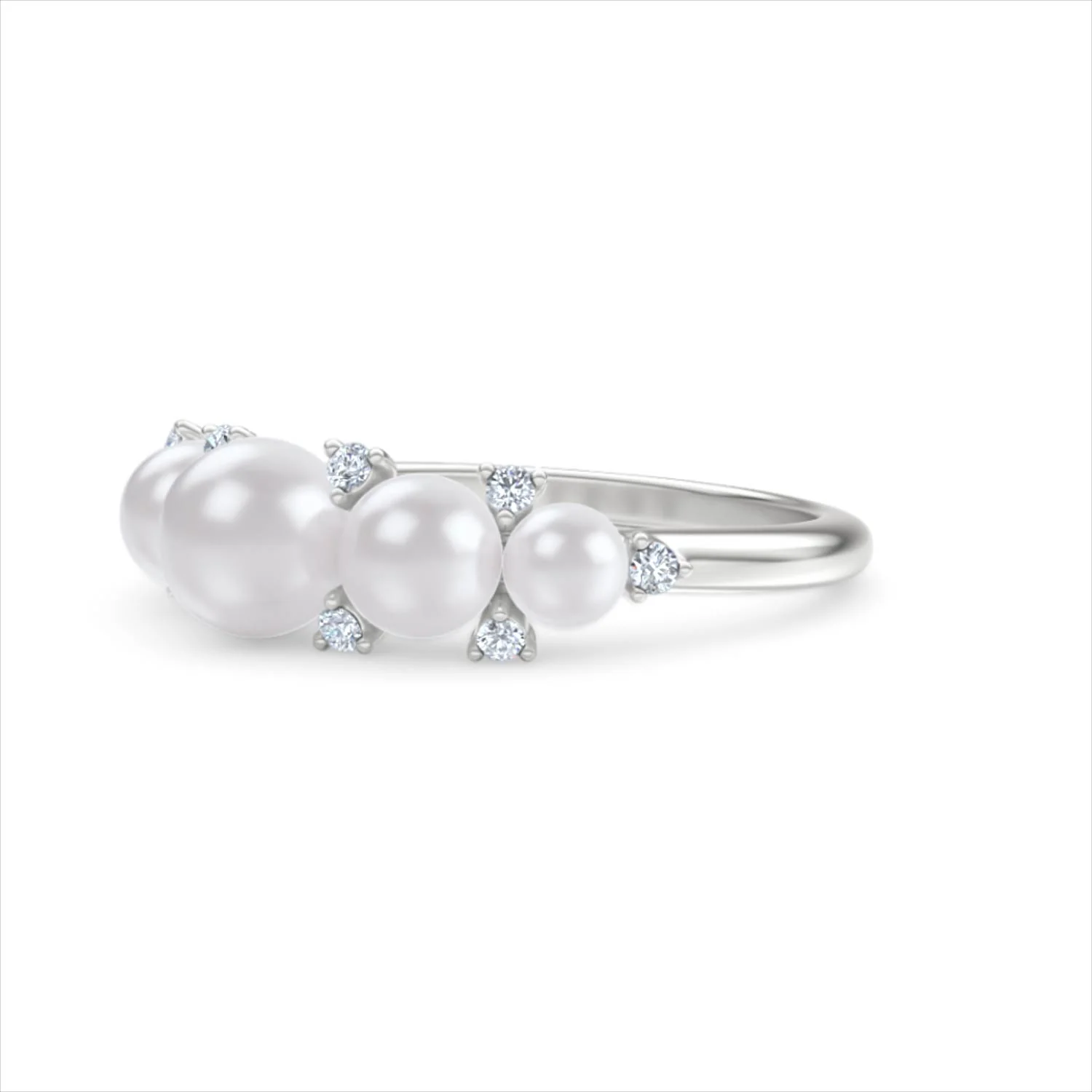Eden 2.15ct Round Pearl and Lab Diamond 5 Stone Ring in Sterling Silver - Image 79