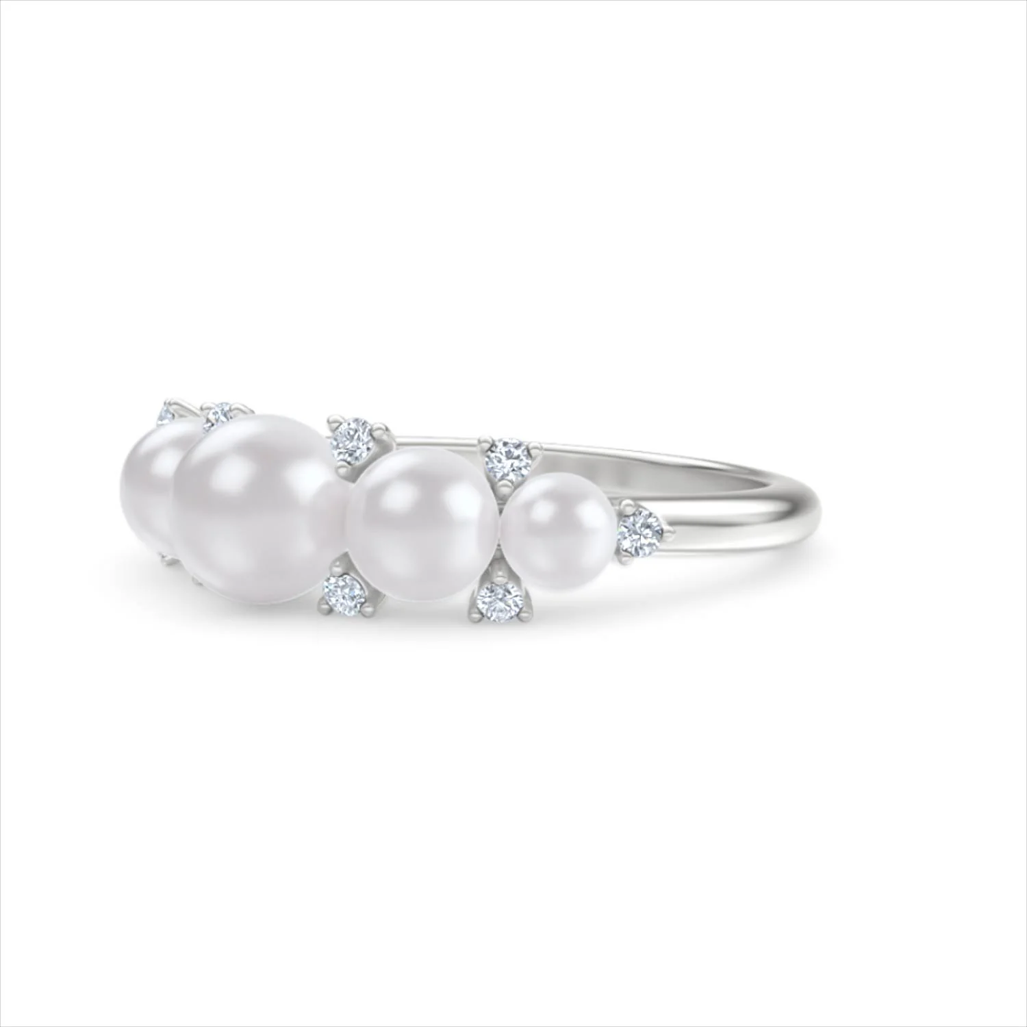 Eden 2.15ct Round Pearl and Lab Diamond 5 Stone Ring in Sterling Silver - Image 80