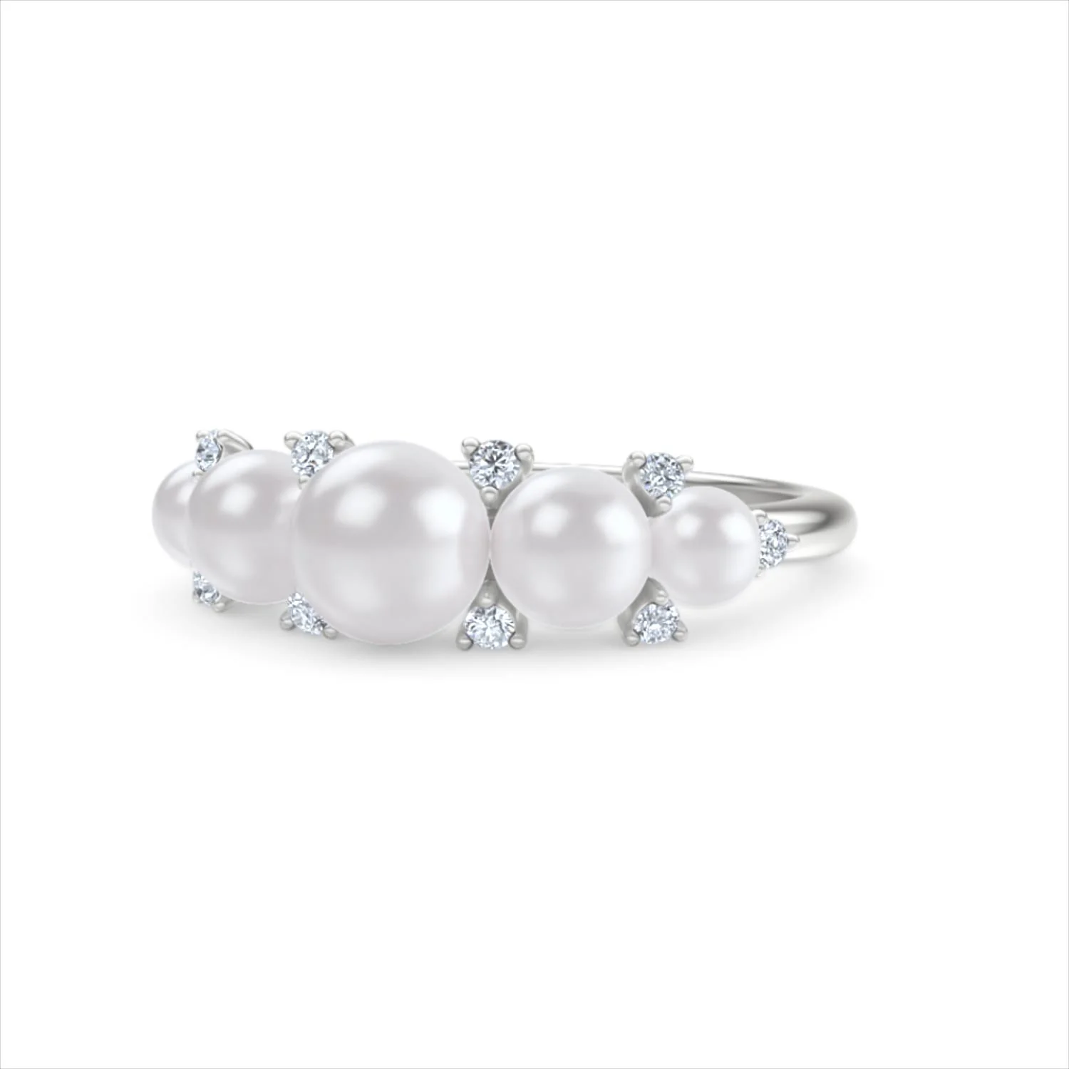 Eden 2.15ct Round Pearl and Lab Diamond 5 Stone Ring in Sterling Silver - Image 84
