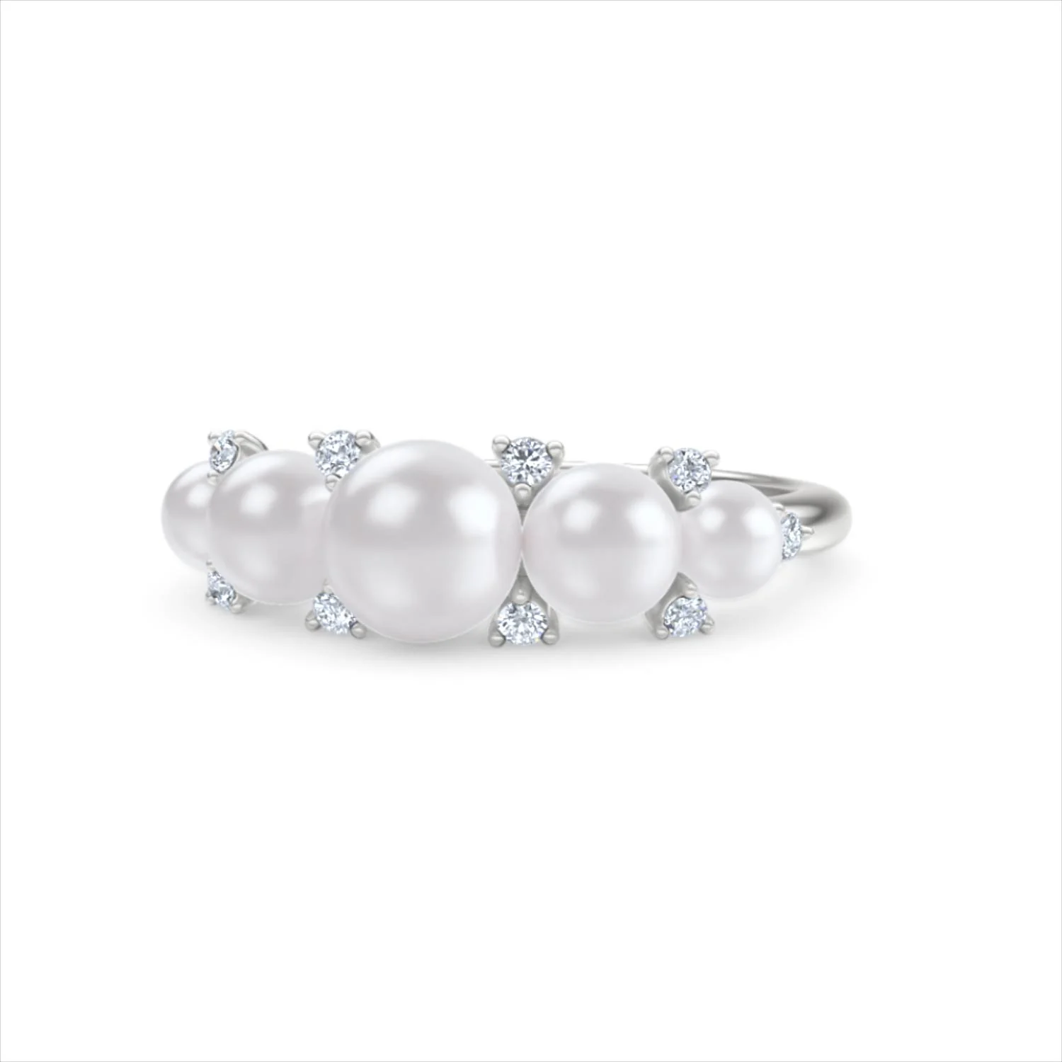 Eden 2.15ct Round Pearl and Lab Diamond 5 Stone Ring in Sterling Silver - Image 85