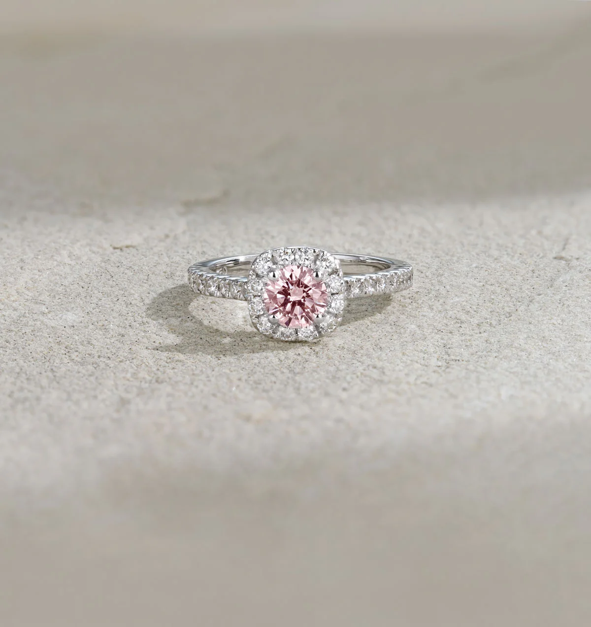Elizabeth Pink Lab Diamond 1.00ct Halo Ring in 18K White Gold - Elara Collection - Image 6