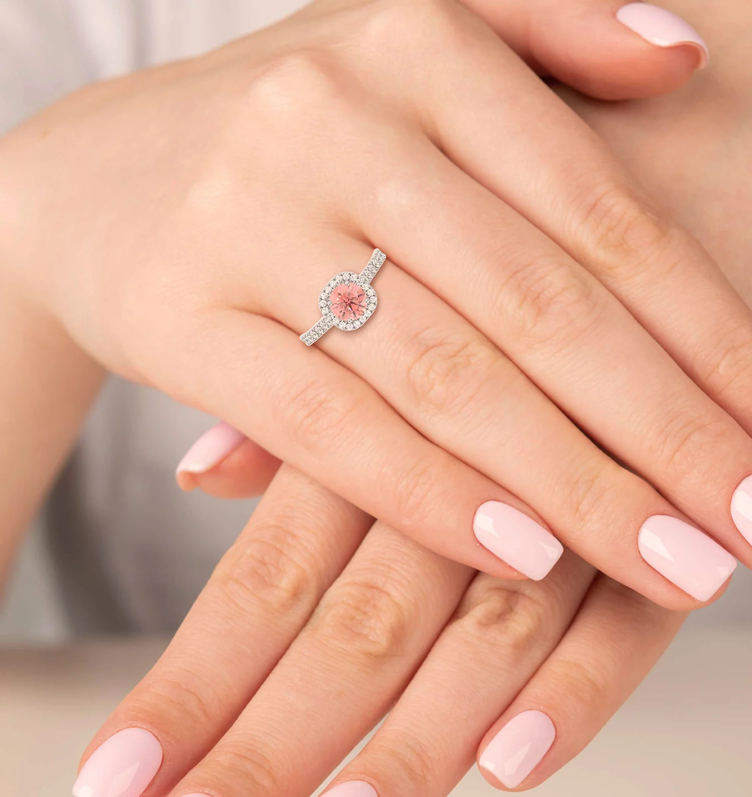Elizabeth Pink Lab Diamond 1.70ct Halo Ring in 18K White Gold - Elara Collection - Image 5