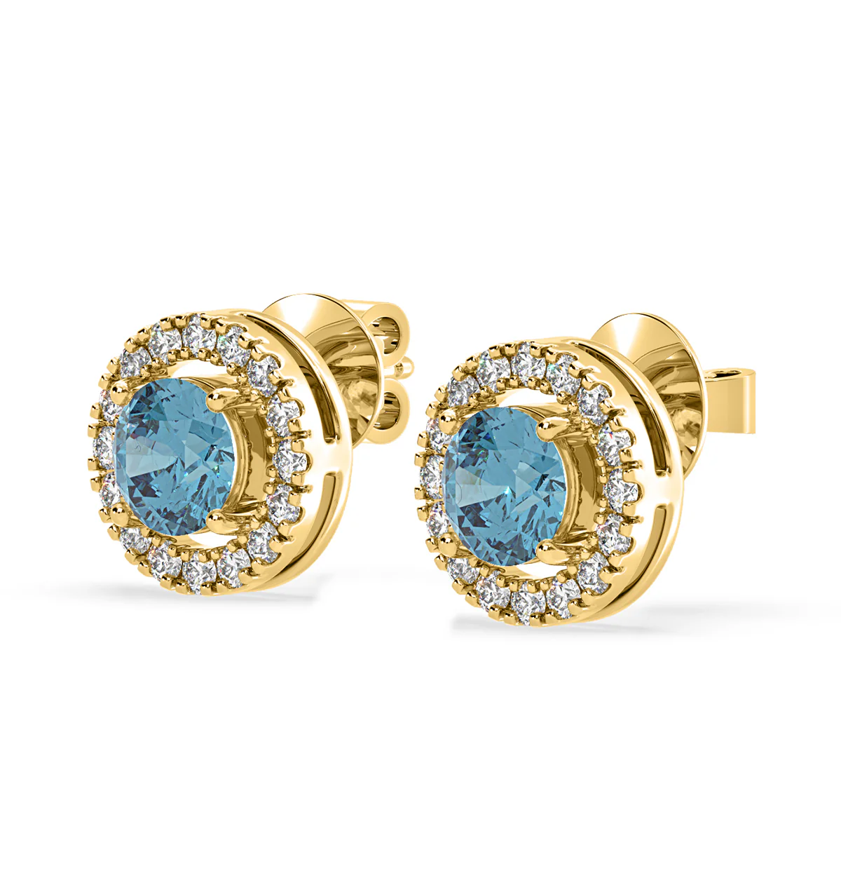Ella Blue Lab Diamond 1.34ct Halo Earrings in 18K Yellow Gold - Elara Collection - Image 3