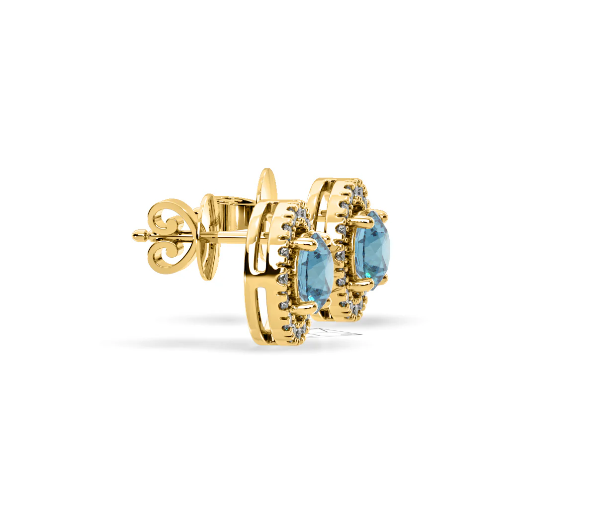 Ella Blue Lab Diamond 1.34ct Halo Earrings in 18K Yellow Gold - Elara Collection - Image 71