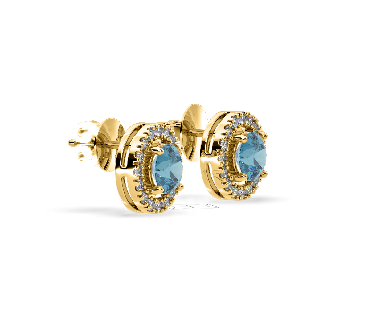 Ella Blue Lab Diamond 1.34ct Halo Earrings in 18K Yellow Gold - Elara Collection - Image 75
