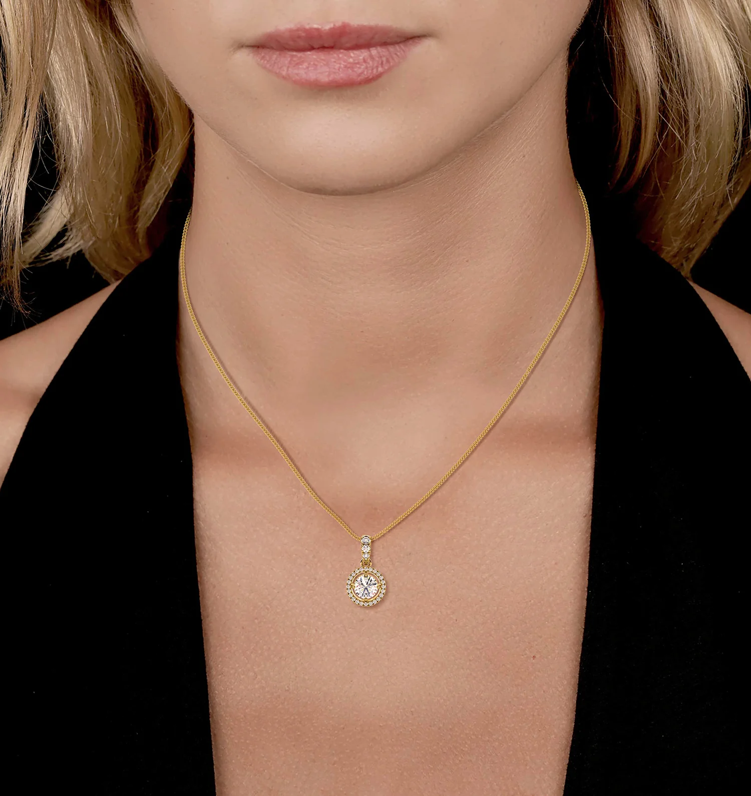Ella Lab Diamond Halo 1.38ct Pendant Necklace in 18K Yellow Gold F/VS1 - Image 2