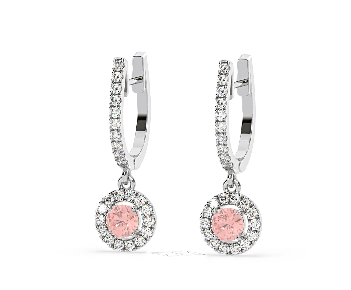 Ella Pink Lab Diamond 1.48ct Halo Drop Earrings in 18K White Gold - Elara Collection - Image 11