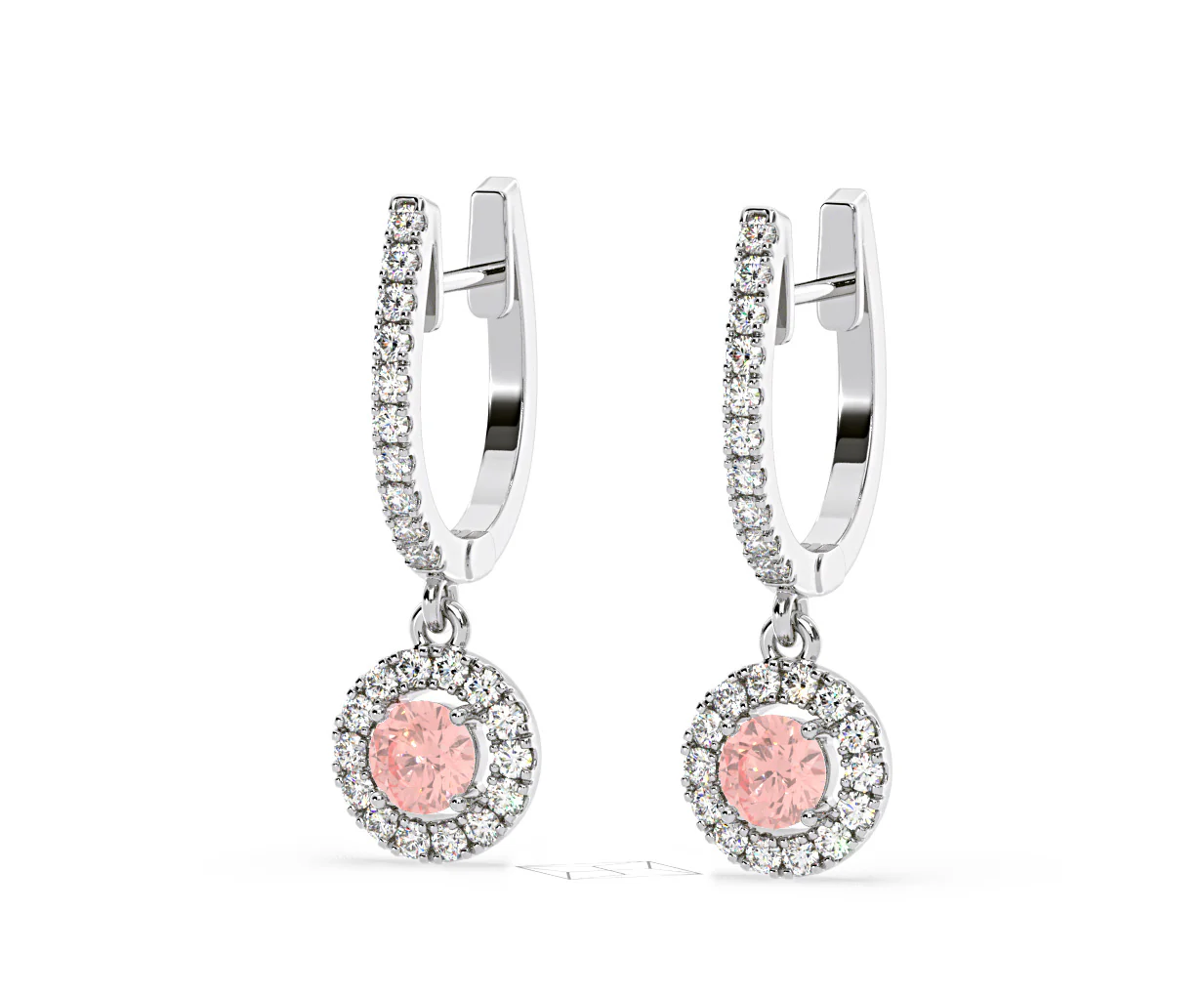 Ella Pink Lab Diamond 1.48ct Halo Drop Earrings in 18K White Gold - Elara Collection - Image 12
