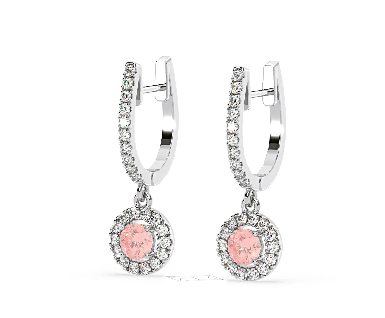 Ella Pink Lab Diamond 1.48ct Halo Drop Earrings in 18K White Gold - Elara Collection - Image 13