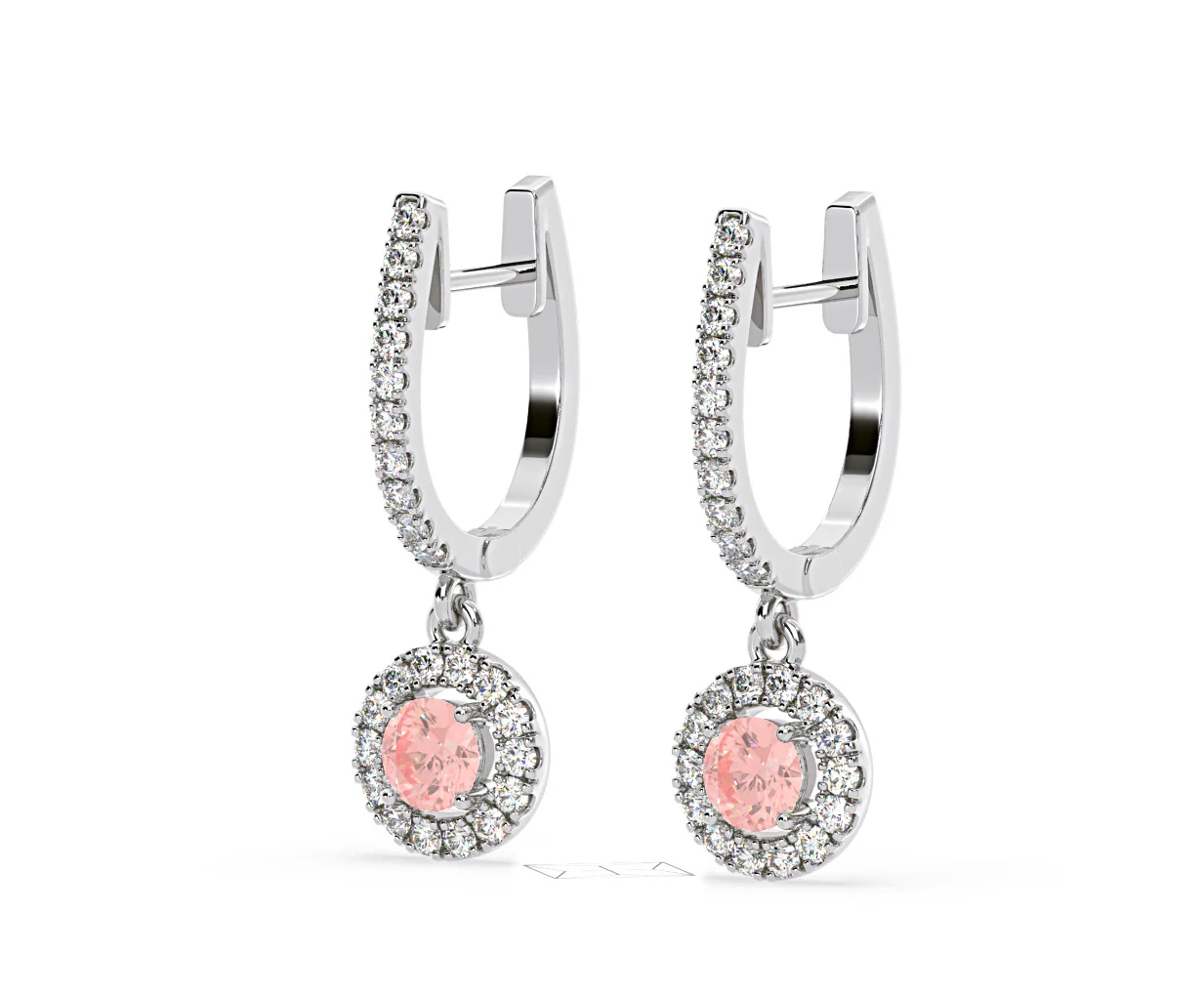 Ella Pink Lab Diamond 1.48ct Halo Drop Earrings in 18K White Gold - Elara Collection - Image 14