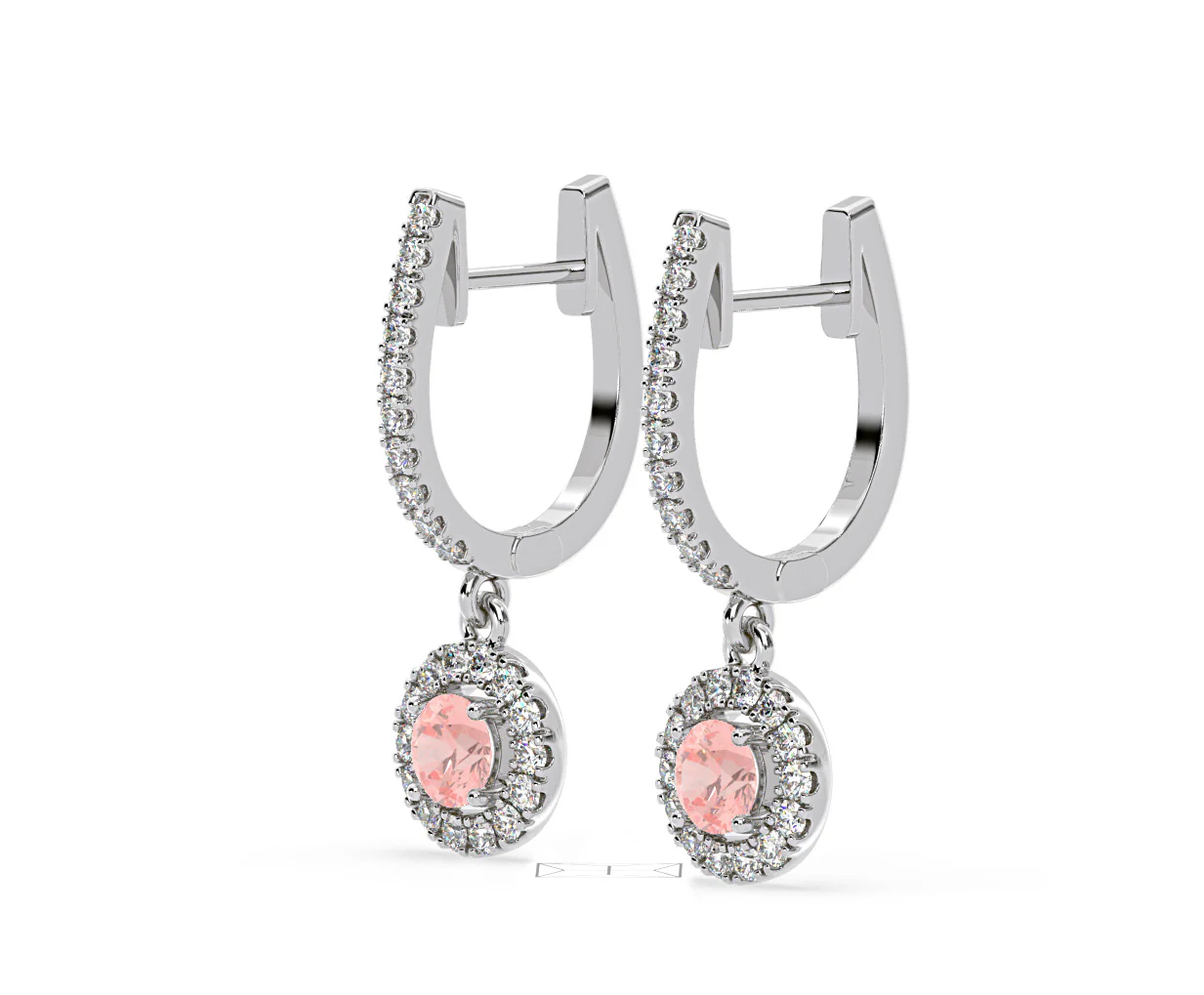 Ella Pink Lab Diamond 1.48ct Halo Drop Earrings in 18K White Gold - Elara Collection - Image 17