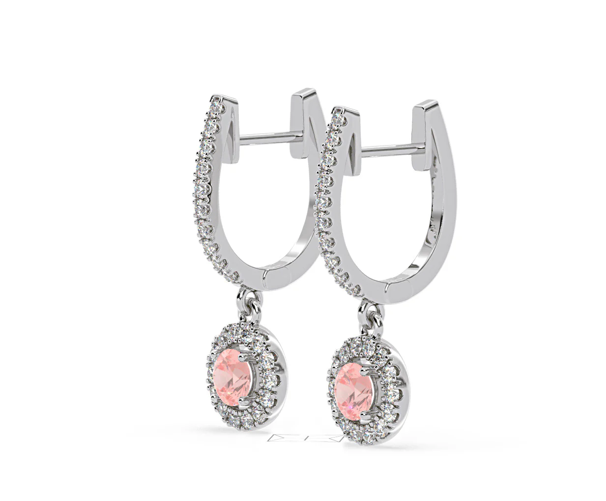 Ella Pink Lab Diamond 1.48ct Halo Drop Earrings in 18K White Gold - Elara Collection - Image 18
