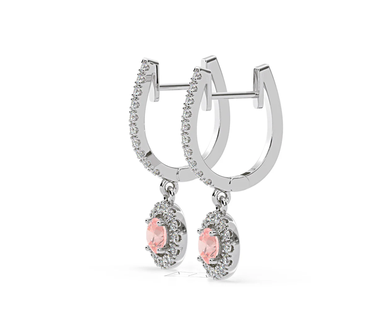 Ella Pink Lab Diamond 1.48ct Halo Drop Earrings in 18K White Gold - Elara Collection - Image 21
