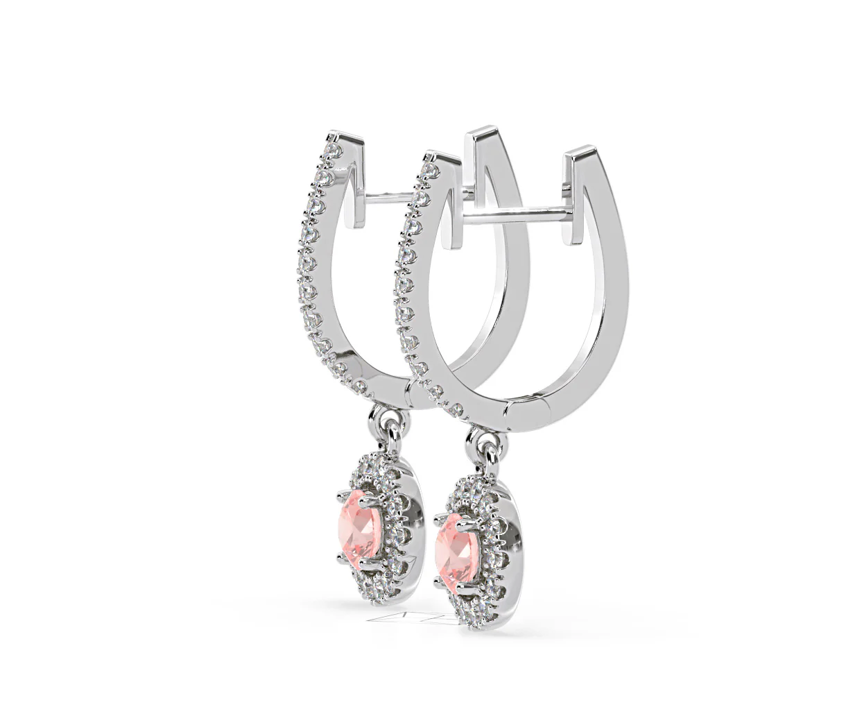 Ella Pink Lab Diamond 1.48ct Halo Drop Earrings in 18K White Gold - Elara Collection - Image 22