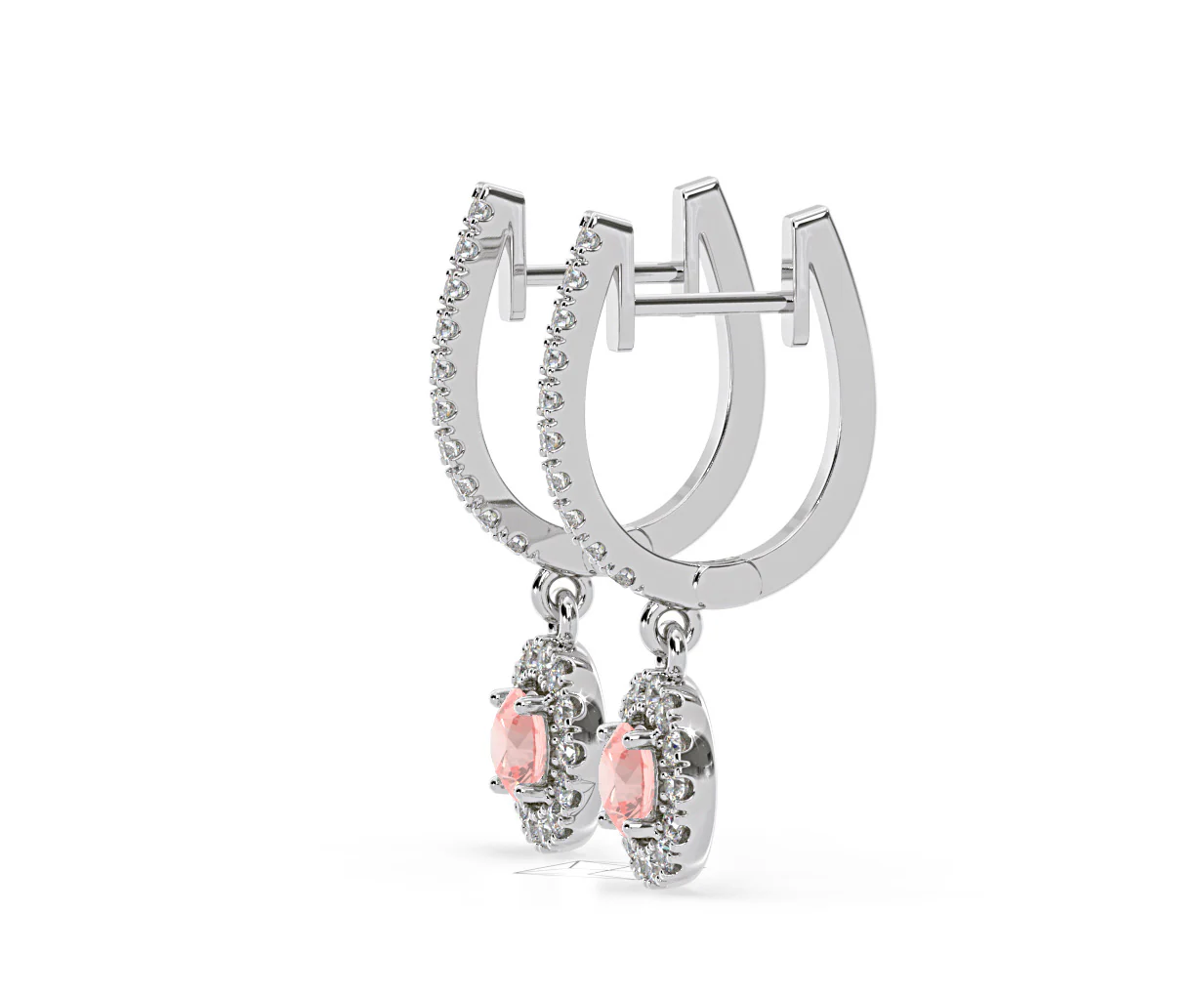 Ella Pink Lab Diamond 1.48ct Halo Drop Earrings in 18K White Gold - Elara Collection - Image 23