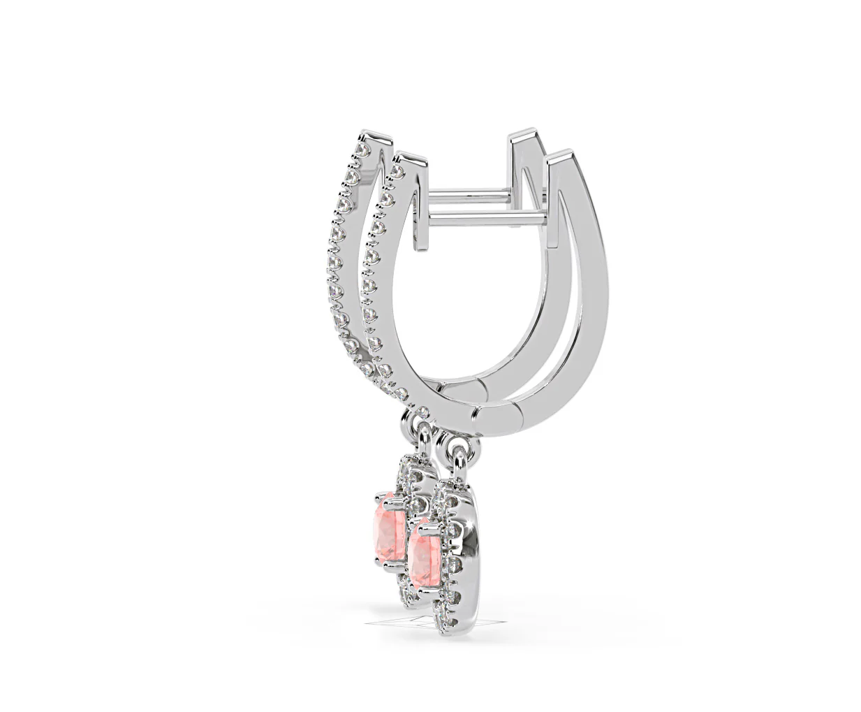 Ella Pink Lab Diamond 1.48ct Halo Drop Earrings in 18K White Gold - Elara Collection - Image 25