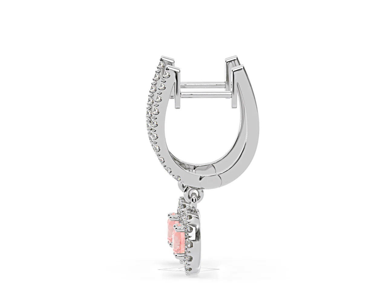 Ella Pink Lab Diamond 1.48ct Halo Drop Earrings in 18K White Gold - Elara Collection - Image 26