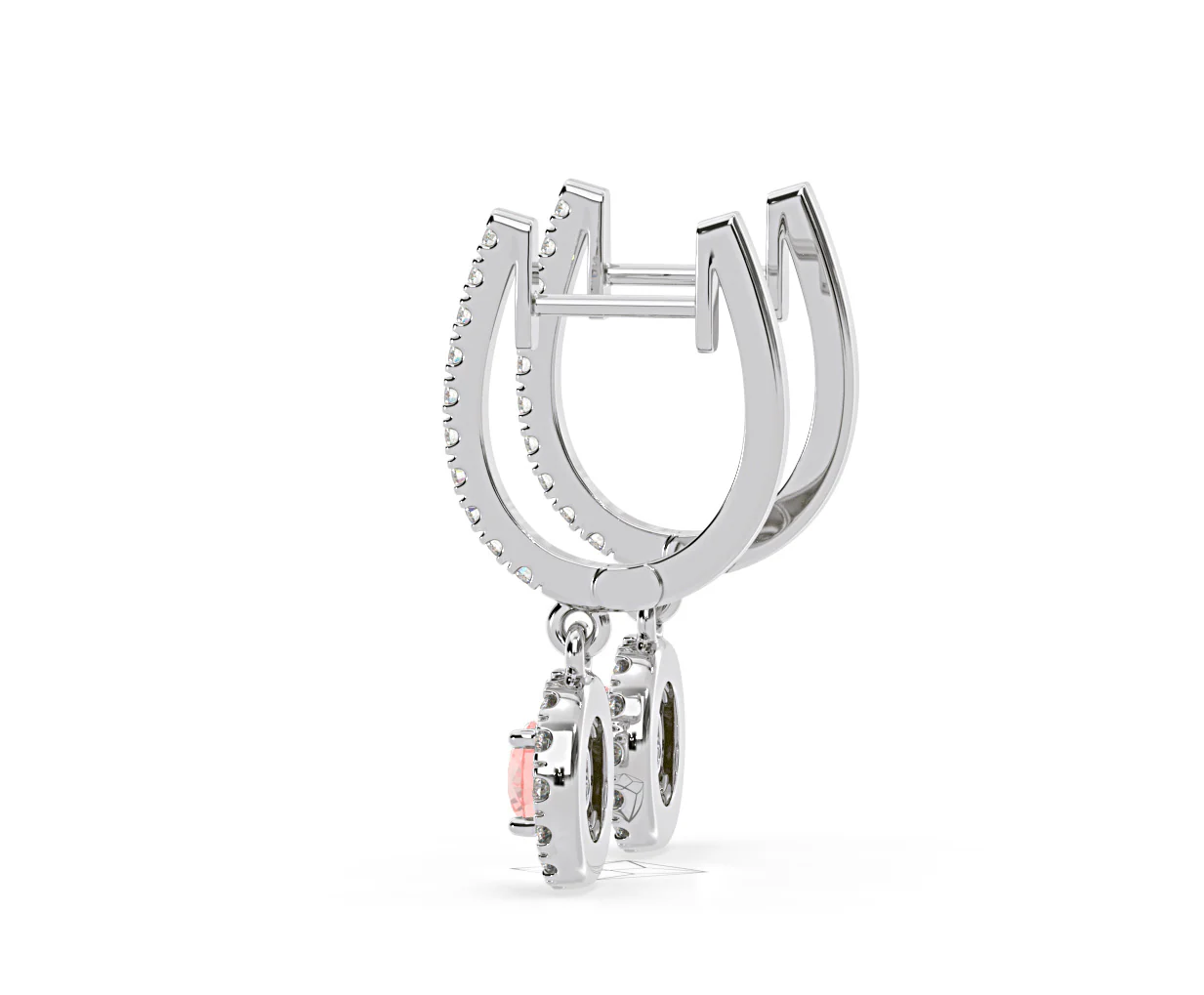 Ella Pink Lab Diamond 1.48ct Halo Drop Earrings in 18K White Gold - Elara Collection - Image 29