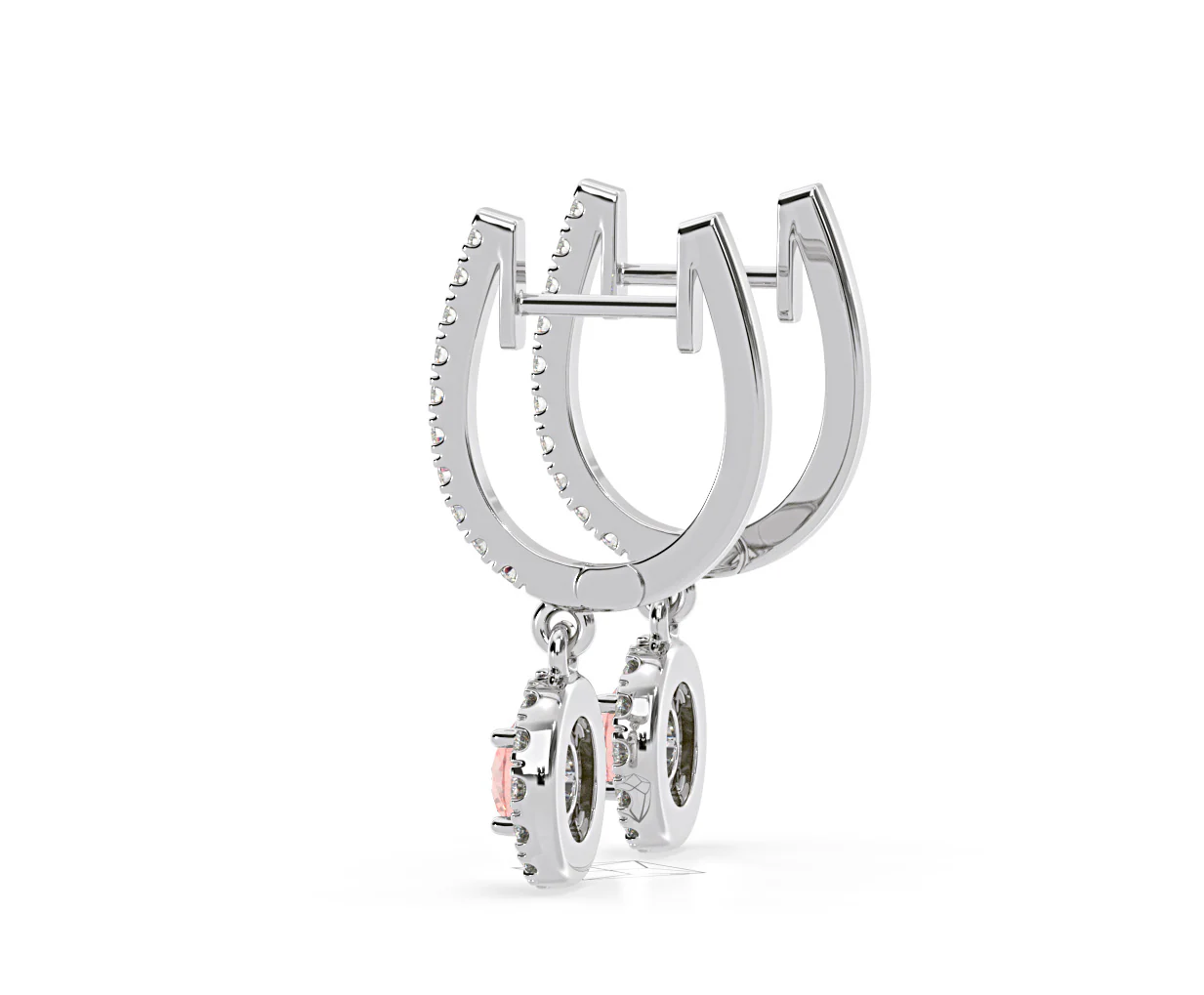 Ella Pink Lab Diamond 1.48ct Halo Drop Earrings in 18K White Gold - Elara Collection - Image 30