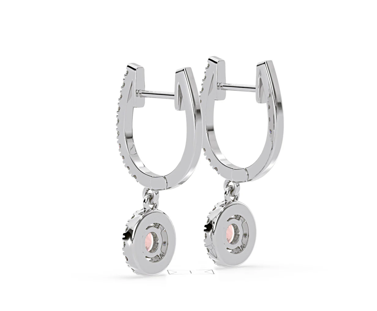 Ella Pink Lab Diamond 1.48ct Halo Drop Earrings in 18K White Gold - Elara Collection - Image 36