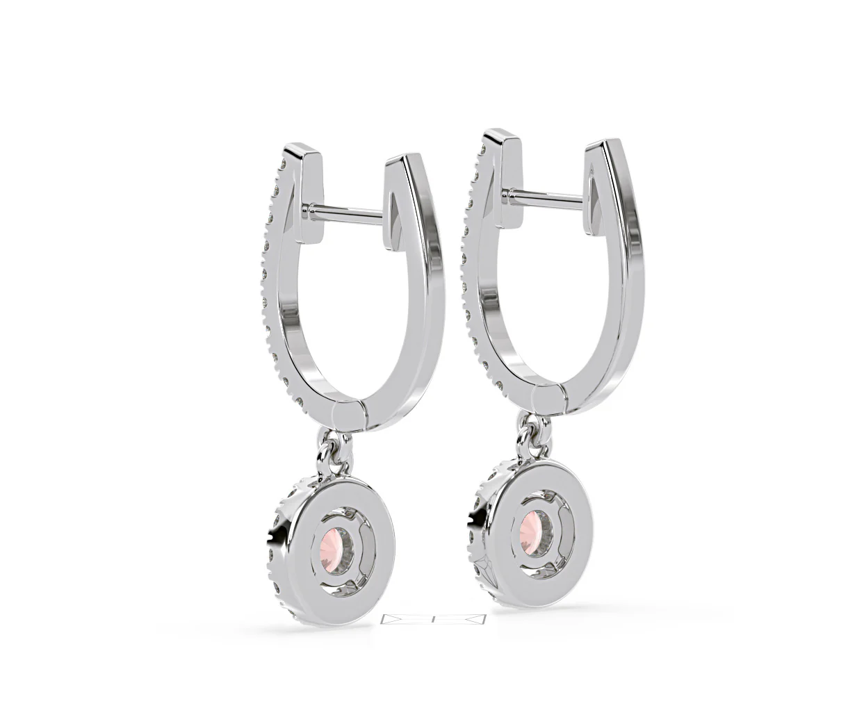 Ella Pink Lab Diamond 1.48ct Halo Drop Earrings in 18K White Gold - Elara Collection - Image 37