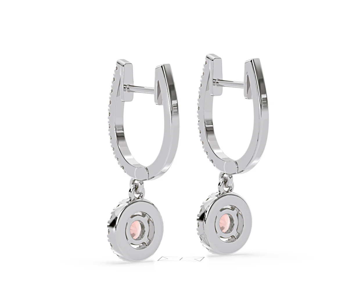 Ella Pink Lab Diamond 1.48ct Halo Drop Earrings in 18K White Gold - Elara Collection - Image 38