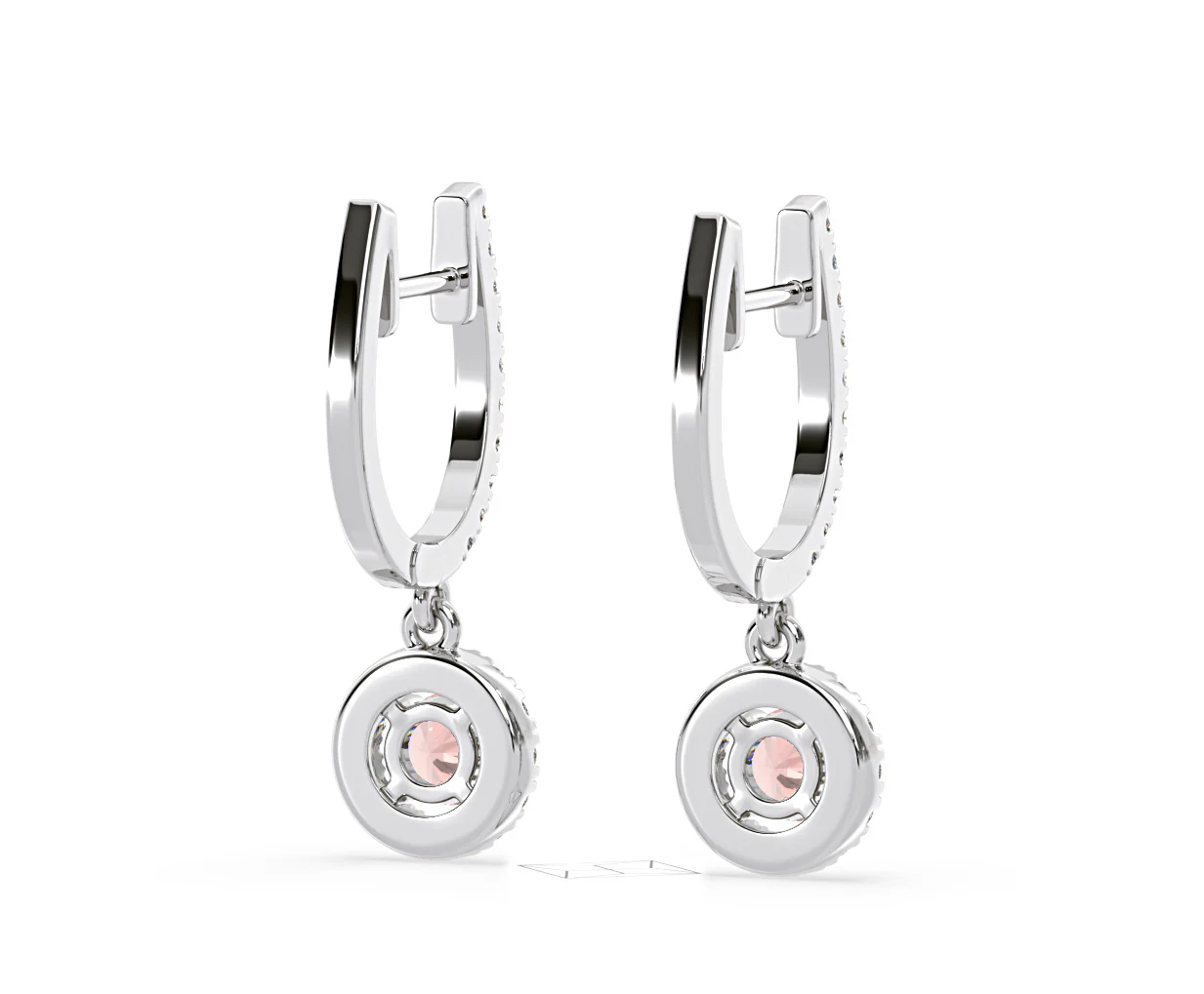 Ella Pink Lab Diamond 1.48ct Halo Drop Earrings in 18K White Gold - Elara Collection - Image 52