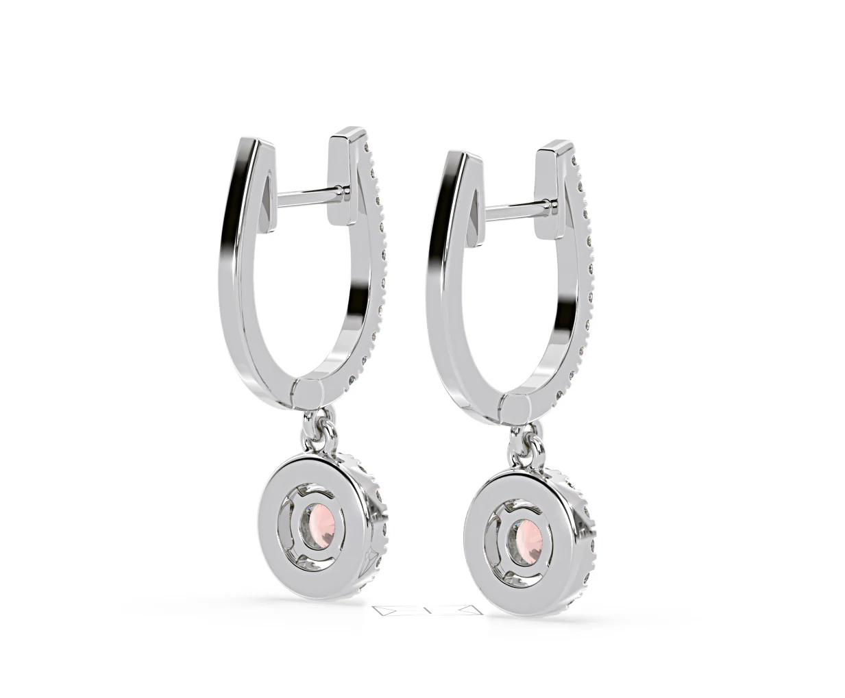 Ella Pink Lab Diamond 1.48ct Halo Drop Earrings in 18K White Gold - Elara Collection - Image 55