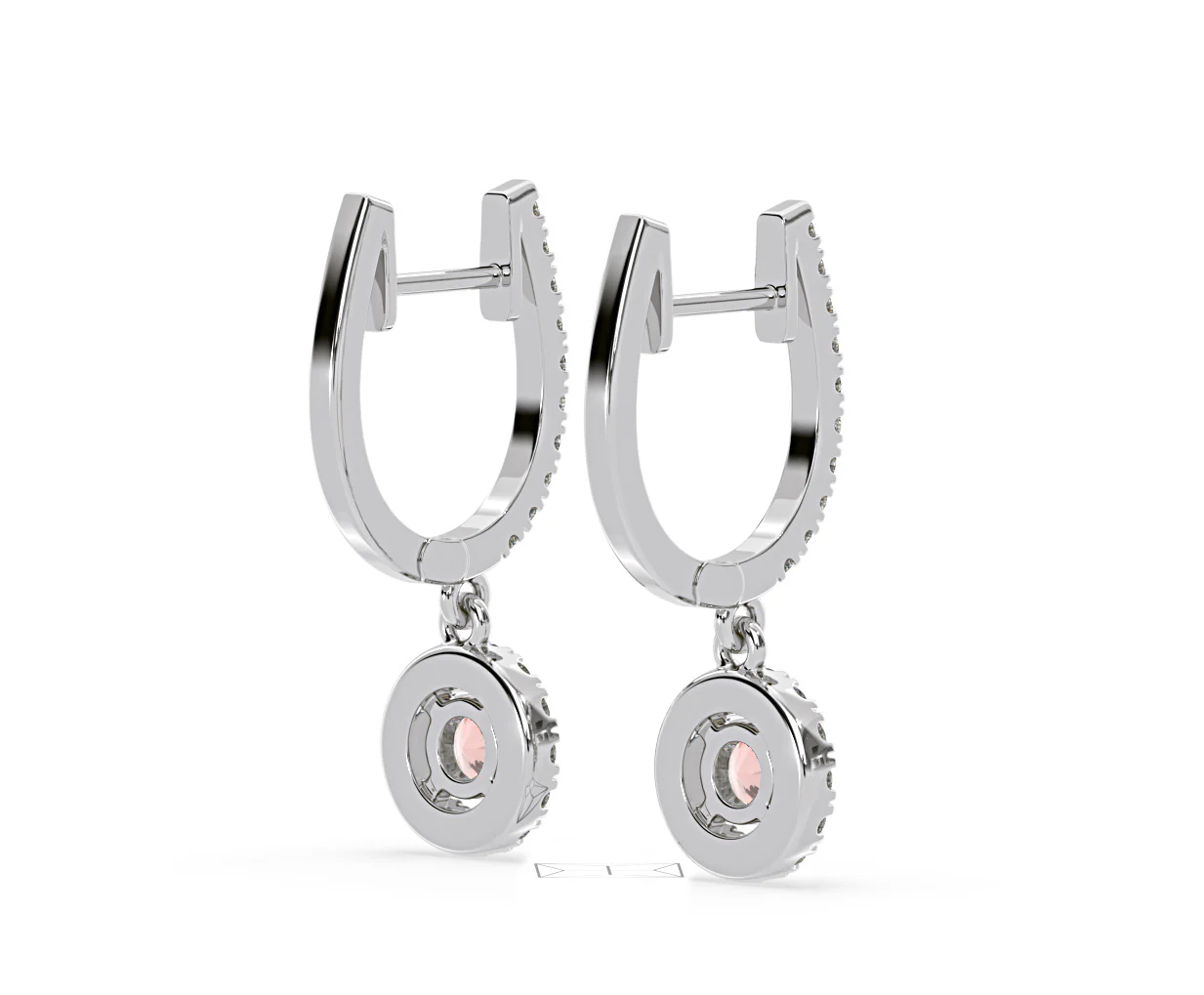 Ella Pink Lab Diamond 1.48ct Halo Drop Earrings in 18K White Gold - Elara Collection - Image 56