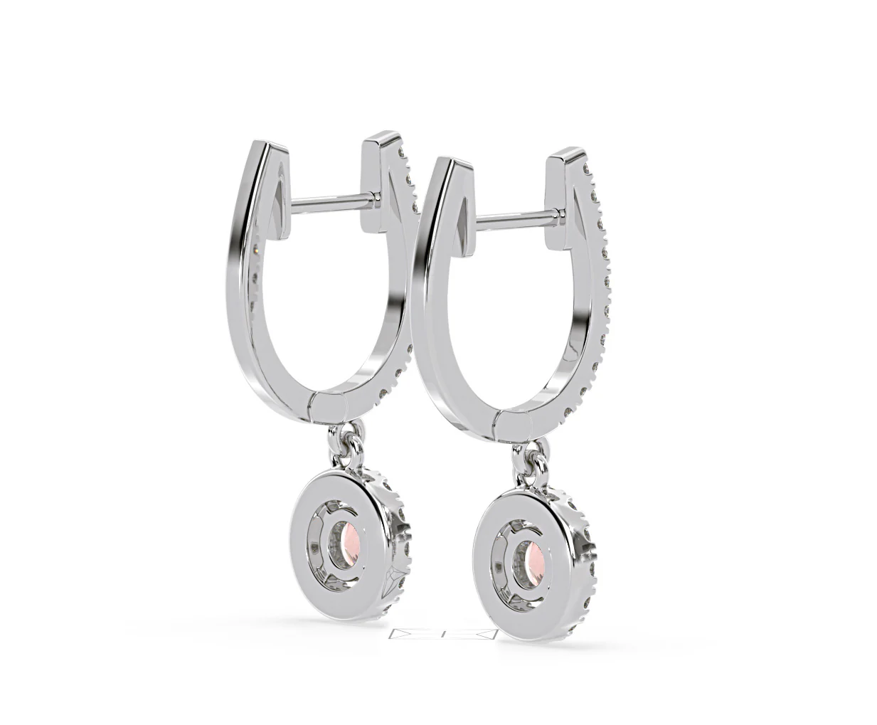 Ella Pink Lab Diamond 1.48ct Halo Drop Earrings in 18K White Gold - Elara Collection - Image 57
