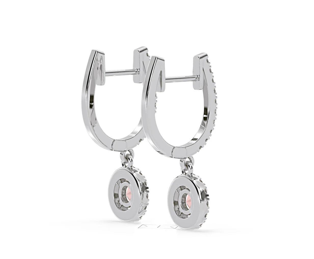 Ella Pink Lab Diamond 1.48ct Halo Drop Earrings in 18K White Gold - Elara Collection - Image 58