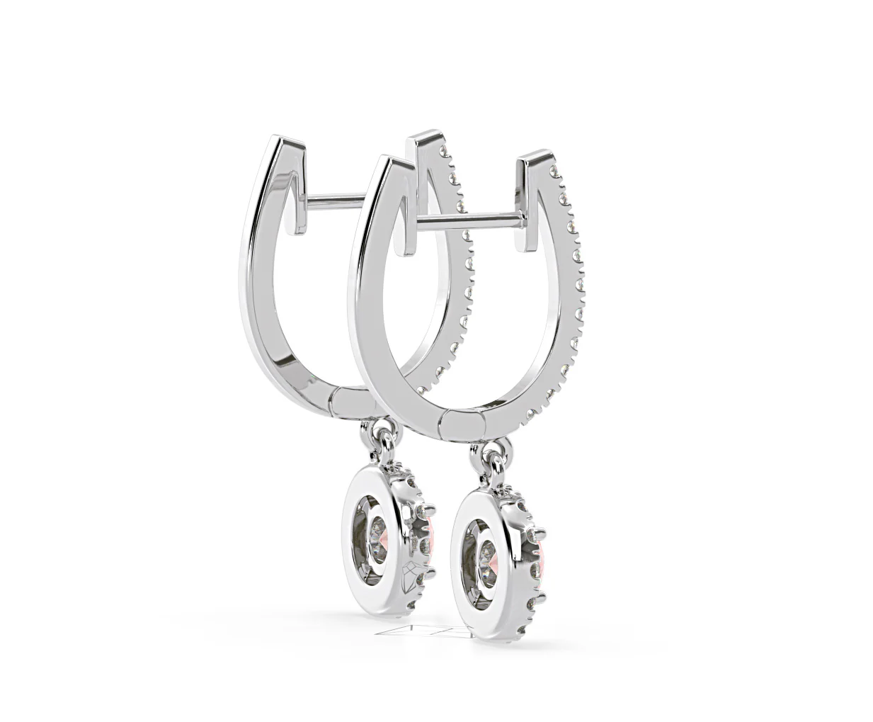 Ella Pink Lab Diamond 1.48ct Halo Drop Earrings in 18K White Gold - Elara Collection - Image 61