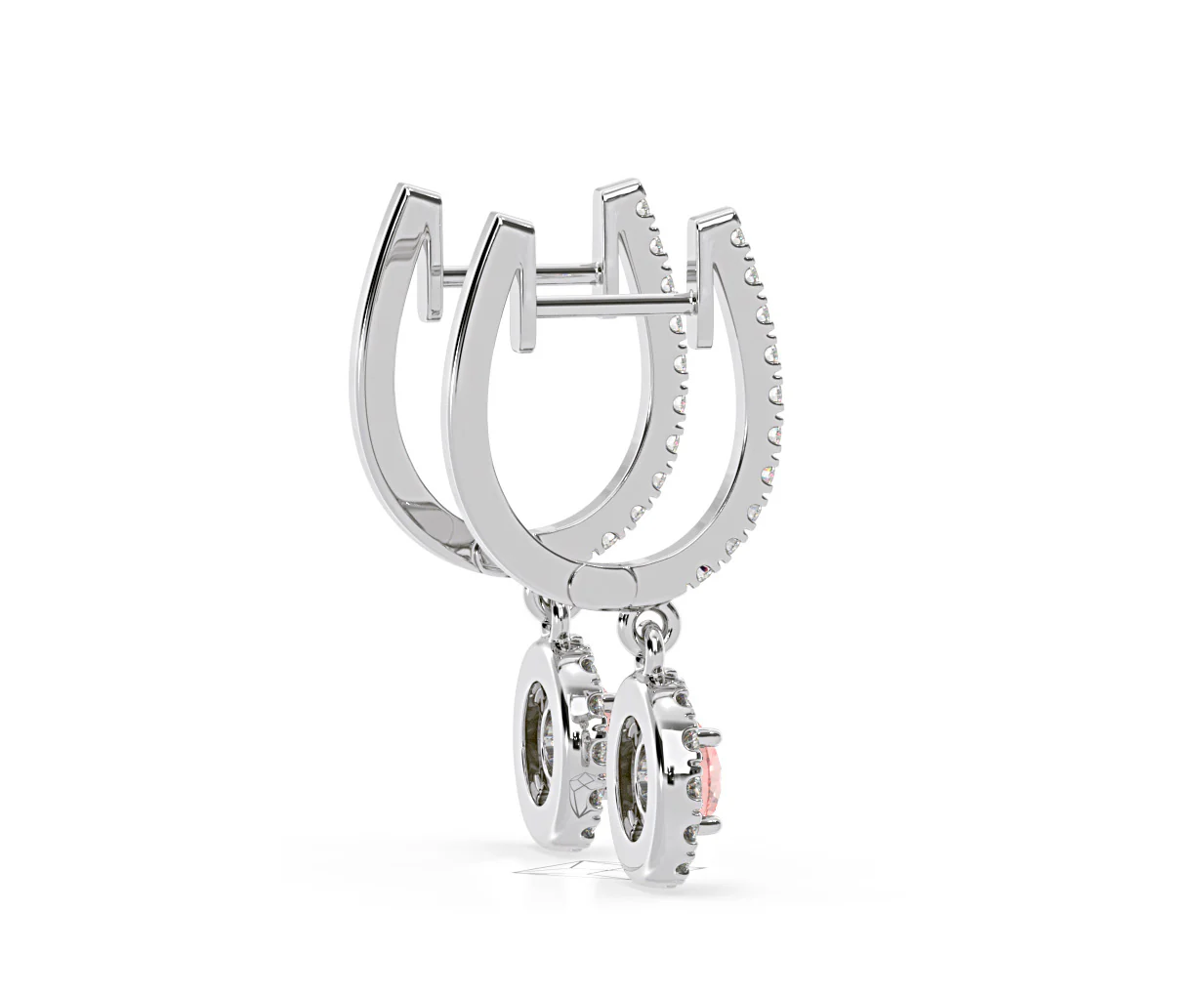 Ella Pink Lab Diamond 1.48ct Halo Drop Earrings in 18K White Gold - Elara Collection - Image 63