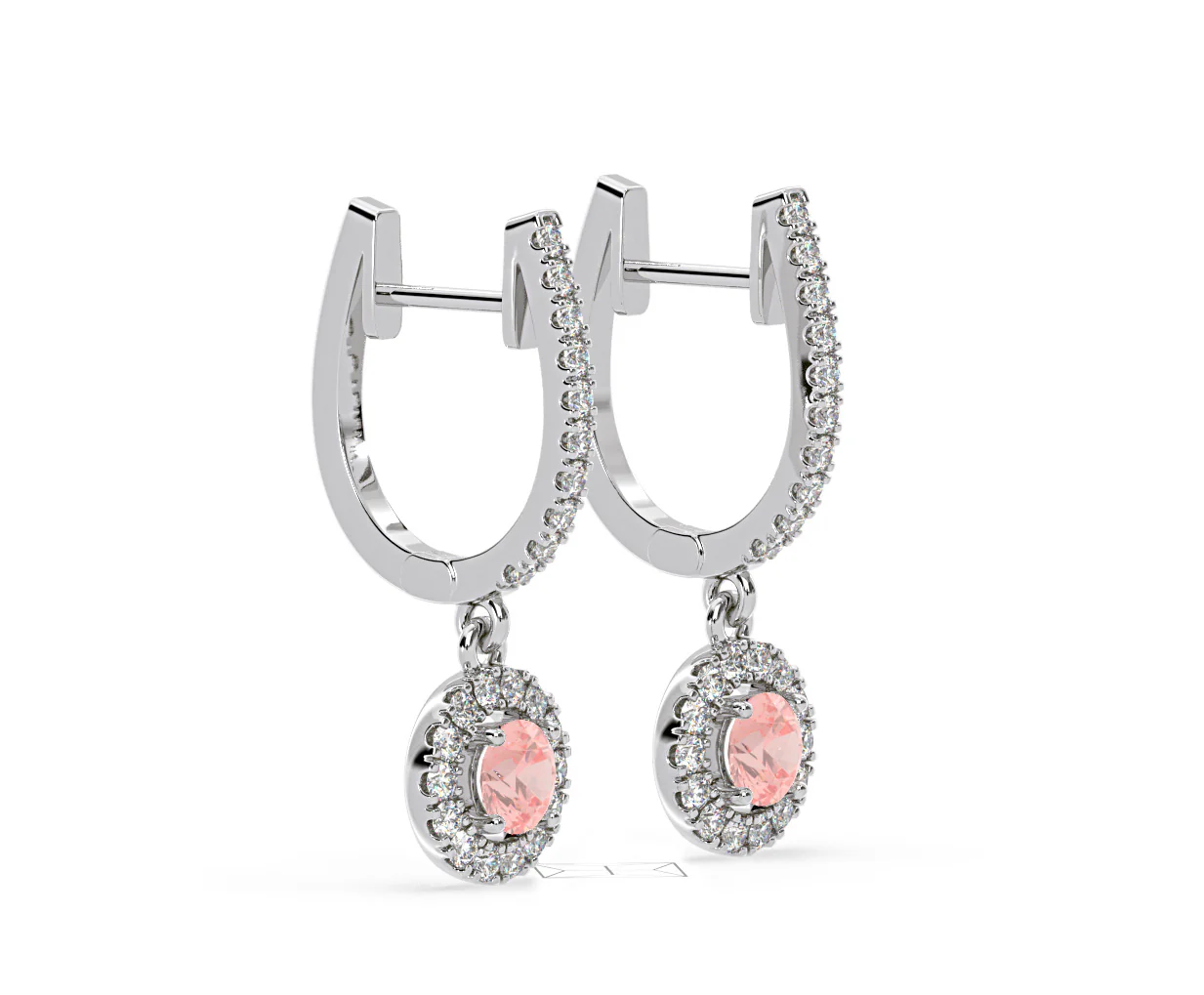 Ella Pink Lab Diamond 1.48ct Halo Drop Earrings in 18K White Gold - Elara Collection - Image 75