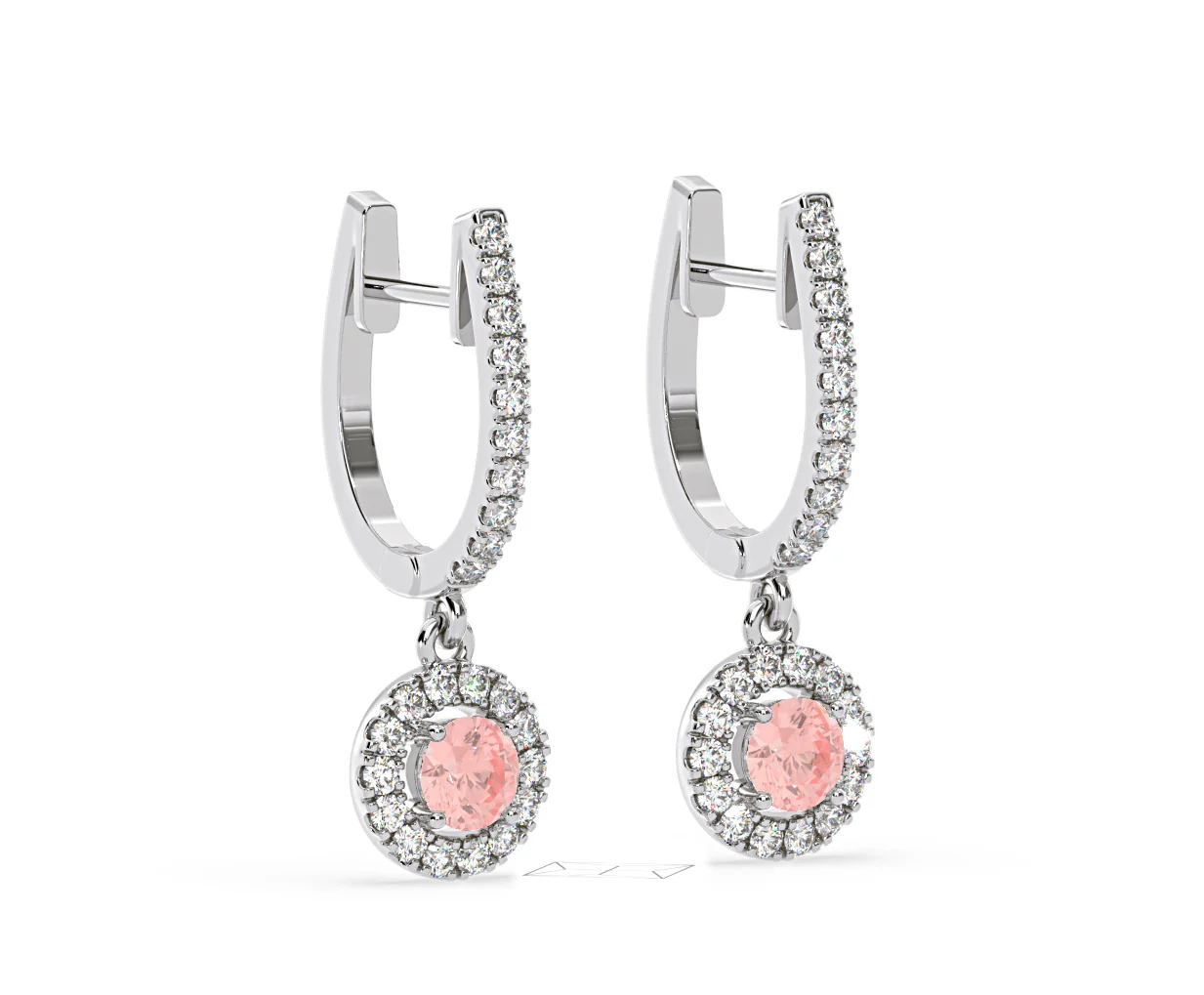 Ella Pink Lab Diamond 1.48ct Halo Drop Earrings in 18K White Gold - Elara Collection - Image 79