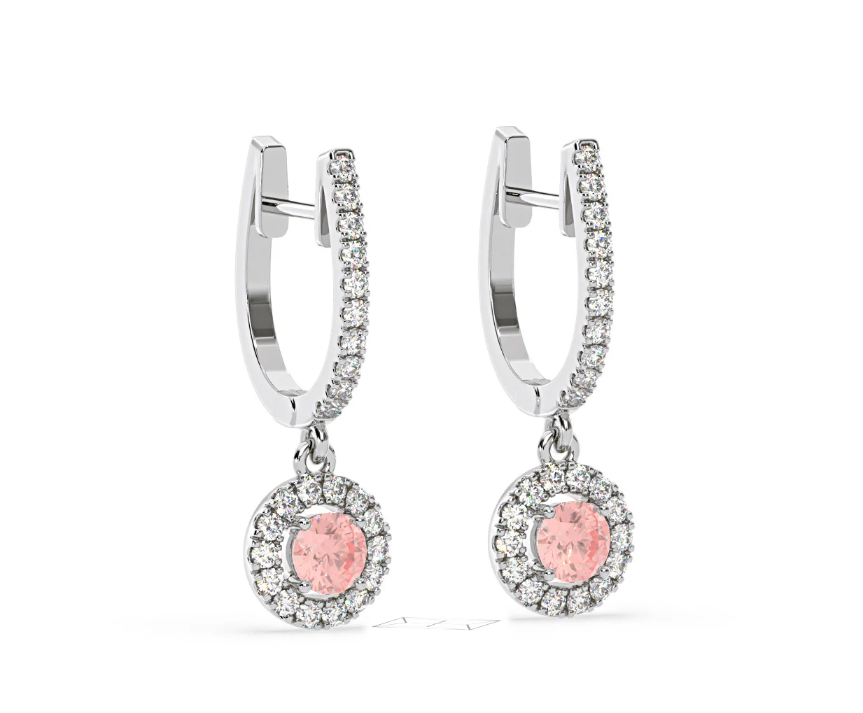 Ella Pink Lab Diamond 1.48ct Halo Drop Earrings in 18K White Gold - Elara Collection - Image 80