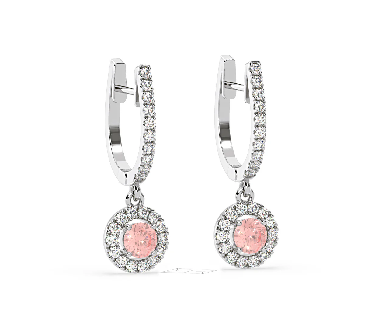 Ella Pink Lab Diamond 1.48ct Halo Drop Earrings in 18K White Gold - Elara Collection - Image 81