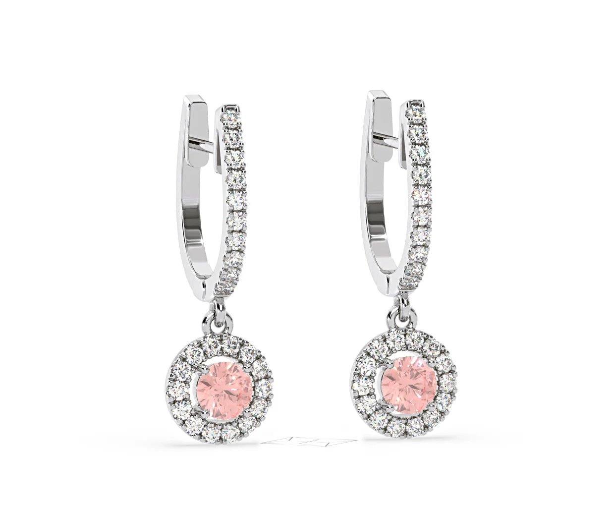 Ella Pink Lab Diamond 1.48ct Halo Drop Earrings in 18K White Gold - Elara Collection - Image 82
