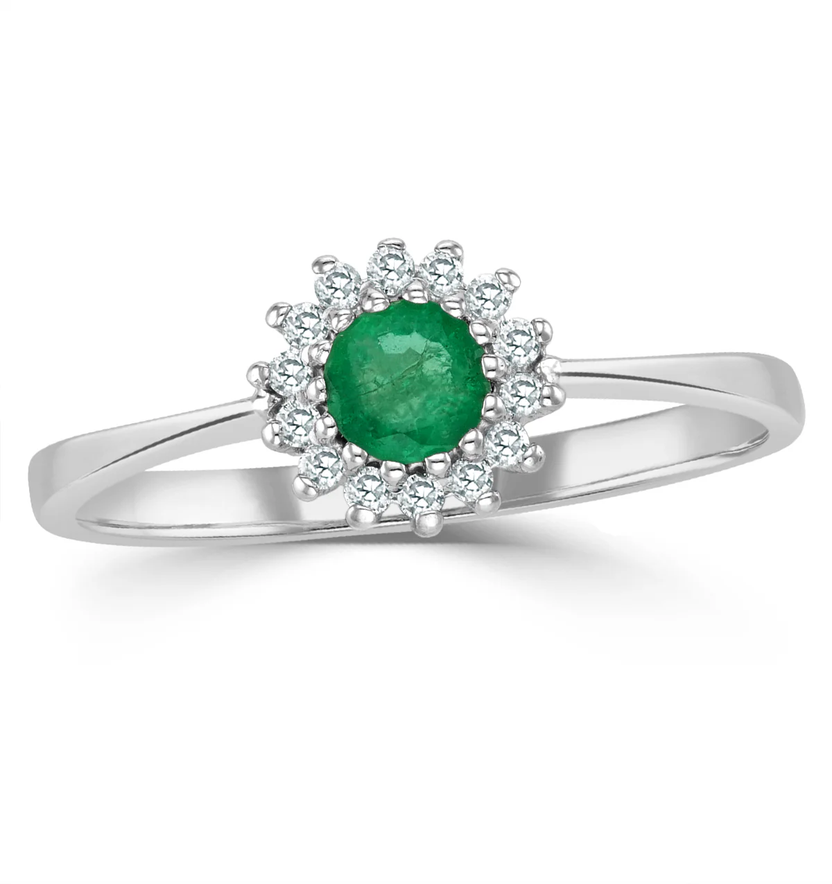 Emerald 3.5 x 3.5mm And Diamond 18K White Gold Ring - Image 2