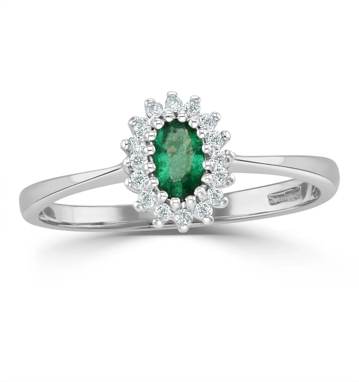Emerald 5 x 3mm And Diamond 9K White Gold Ring A4450 - Image 2