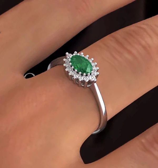 Emerald 6 x 4mm And Diamond 18K White Gold Ring FET21-GY - Image 3