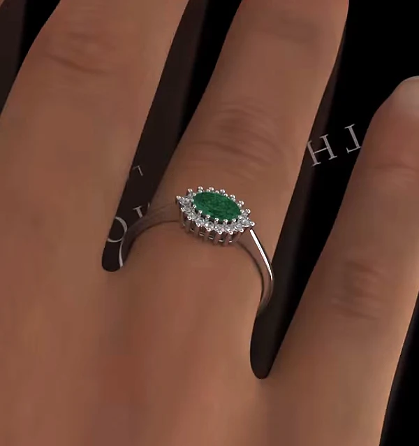 Emerald 6 x 4mm And Diamond 18K White Gold Ring FET21-GY - Image 4