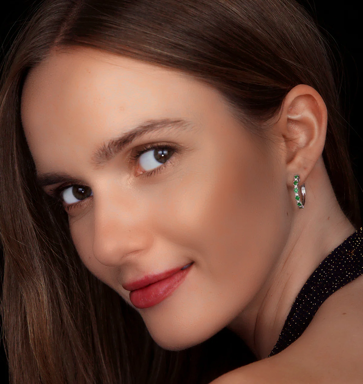 Emerald and Lab Diamond Hoop Earrings Stellato Collection 925 Silver - Image 2