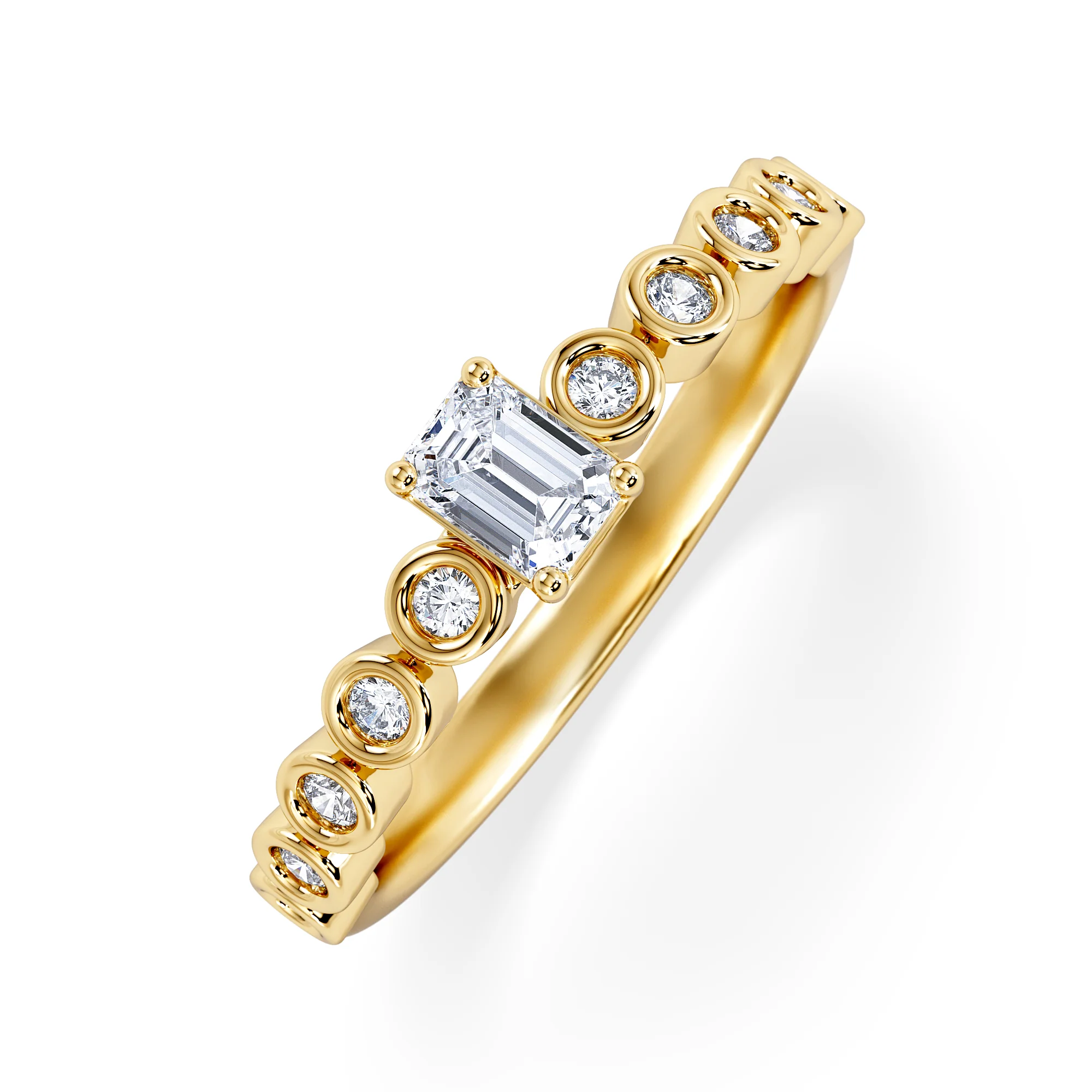 Entwine 0.30ct Emerald Cut Lab Diamond Solitaire Engagement Ring with Side Stones in 18K Gold Vermeil