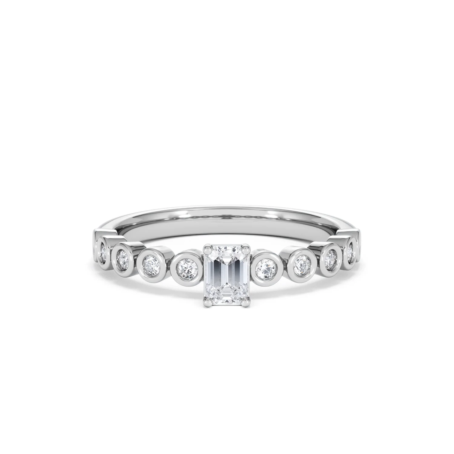 Entwine 0.30ct Emerald Cut Lab Diamond Solitaire Engagement Ring with Side Stones in Sterling Silver - Image 7