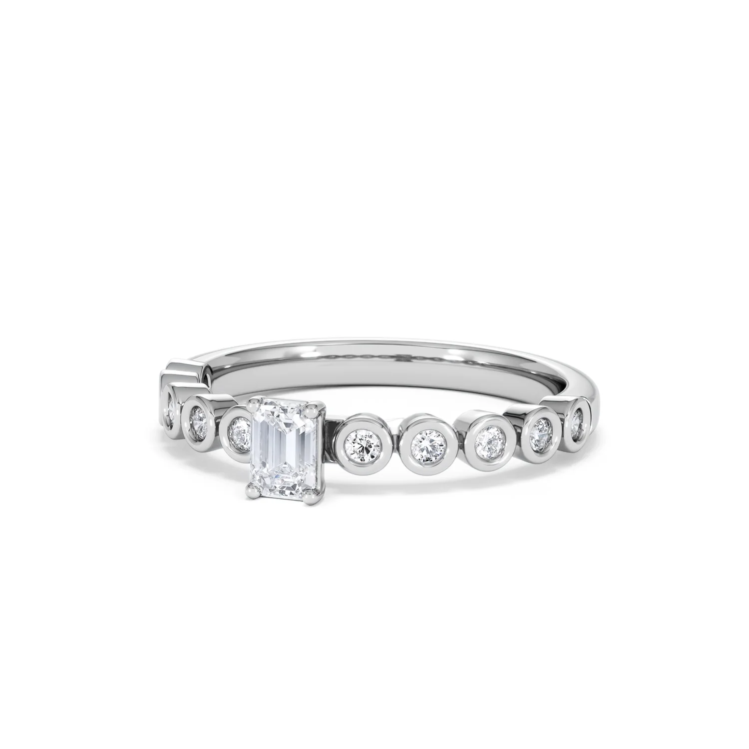 Entwine 0.30ct Emerald Cut Lab Diamond Solitaire Engagement Ring with Side Stones in Sterling Silver - Image 82