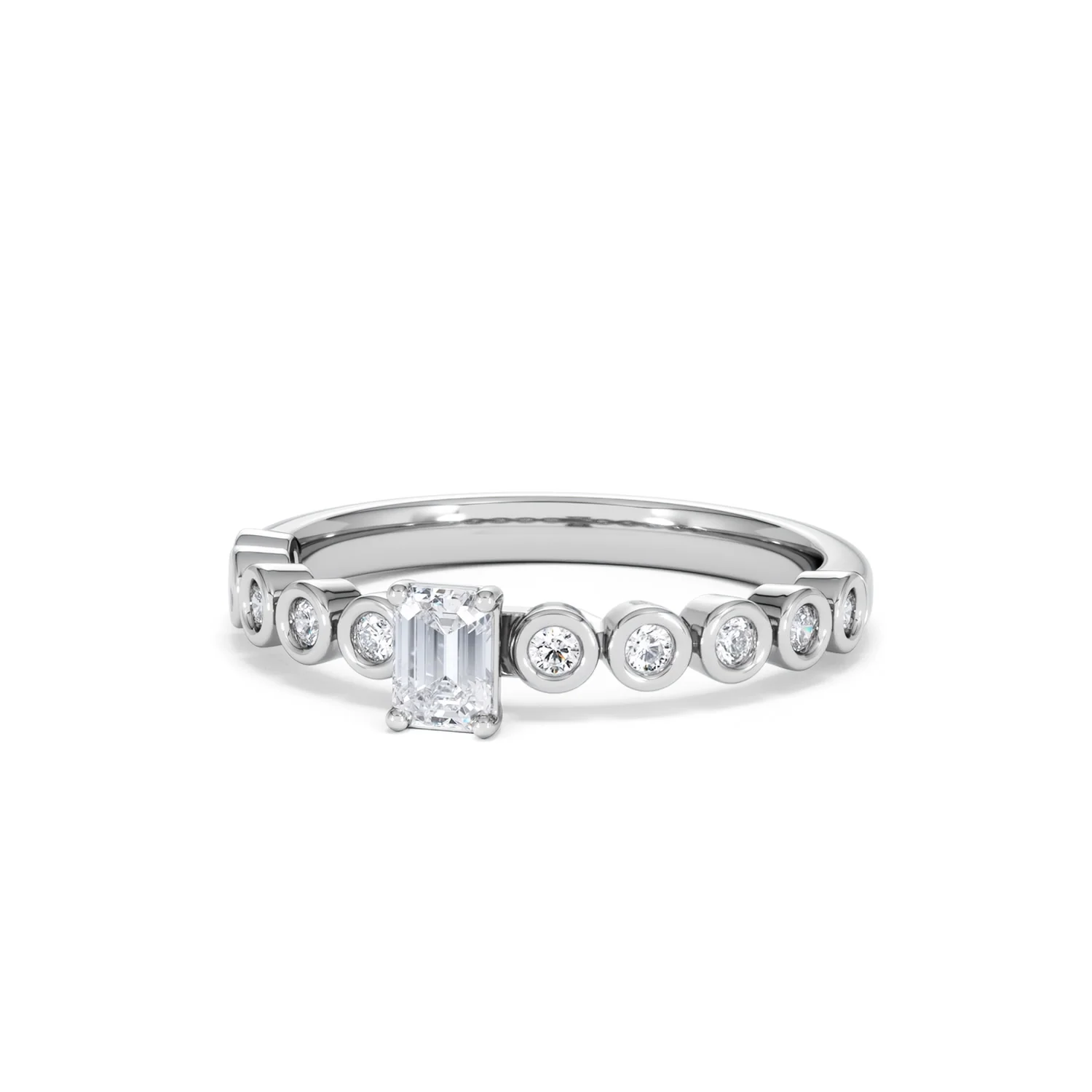 Entwine 0.30ct Emerald Cut Lab Diamond Solitaire Engagement Ring with Side Stones in Sterling Silver - Image 83