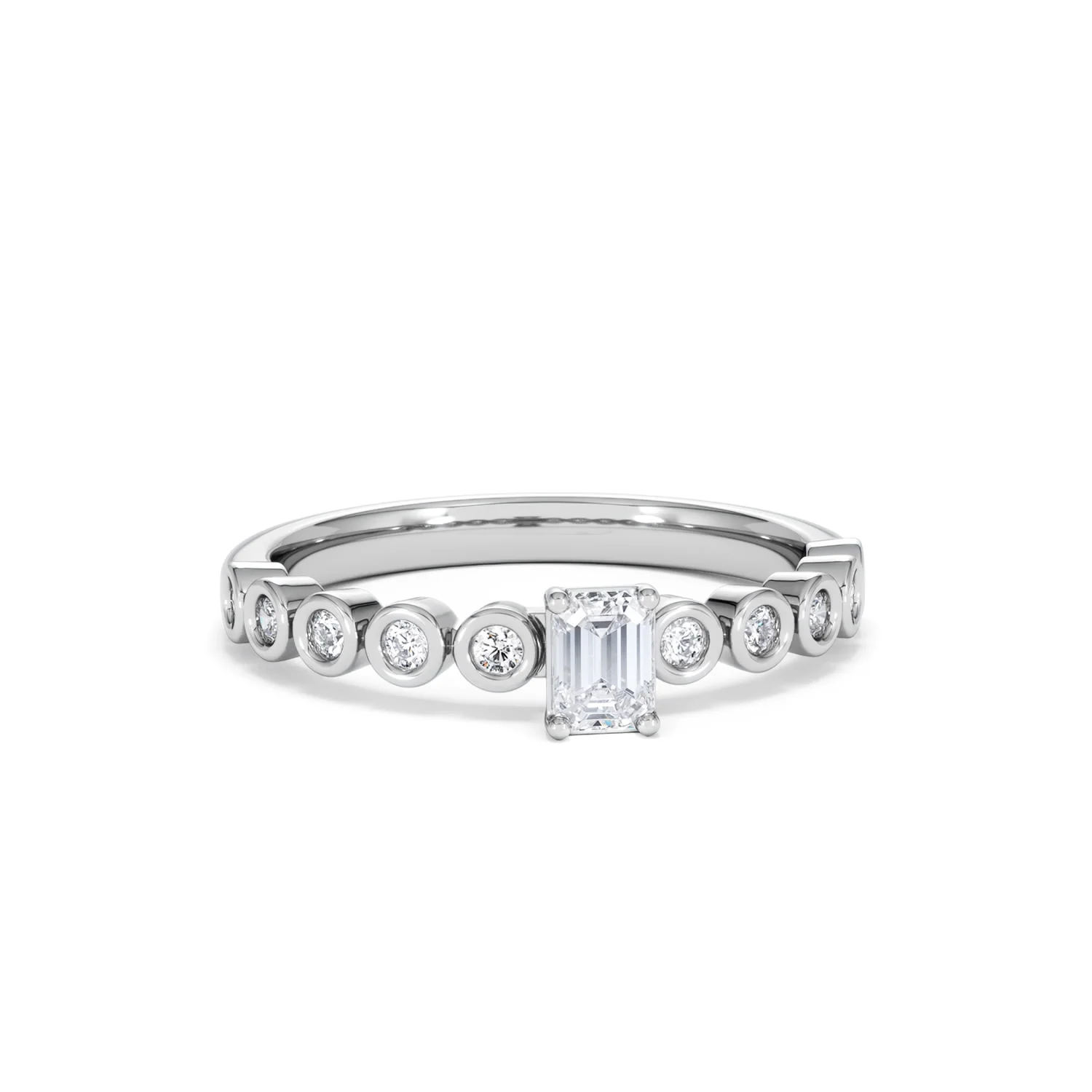 Entwine 0.30ct Emerald Cut Lab Diamond Solitaire Engagement Ring with Side Stones in Sterling Silver - Image 9