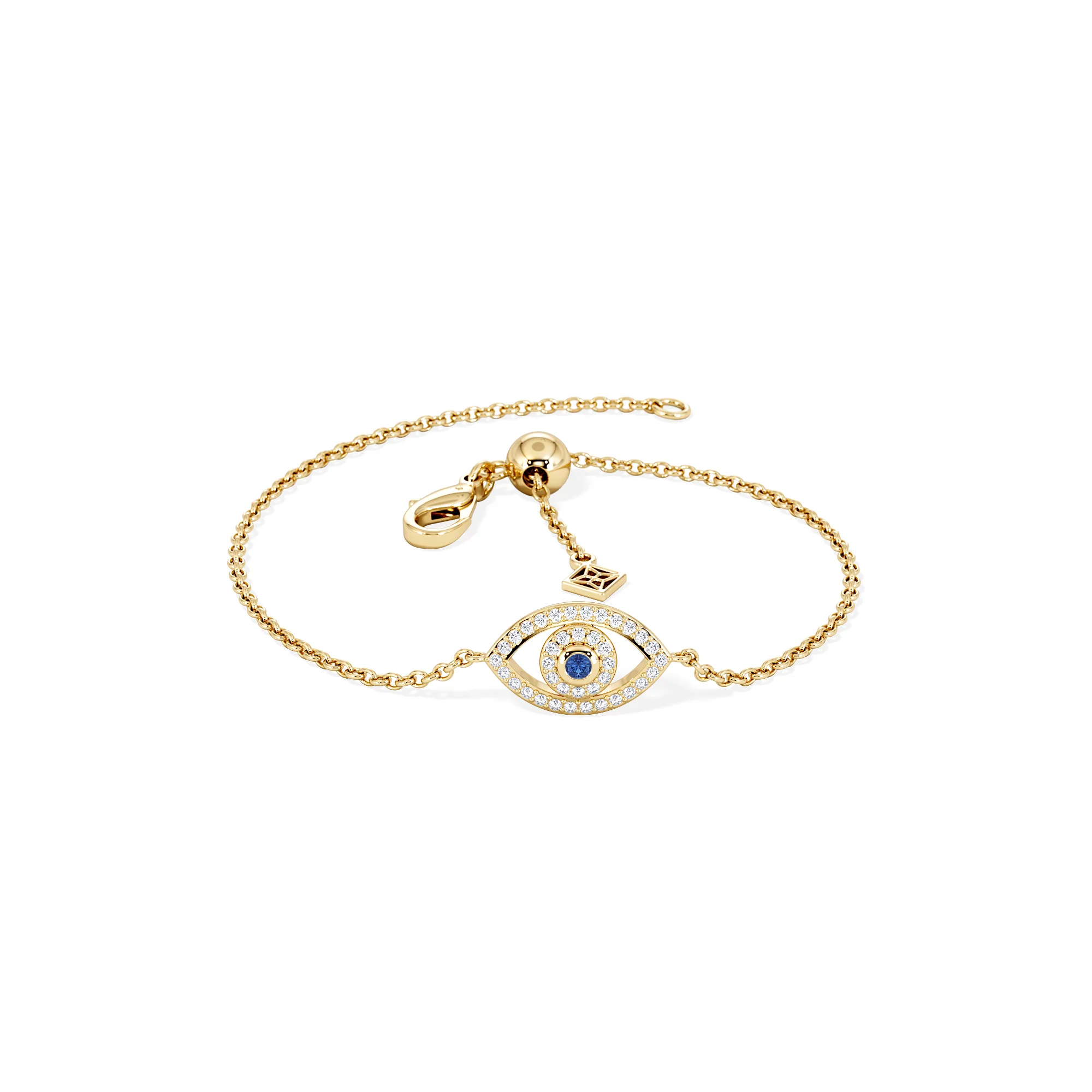 Evil Eye 0.21ct Sapphire Lab Diamond Adjustable Bracelet in 18K Gold Vermeil - Image 3